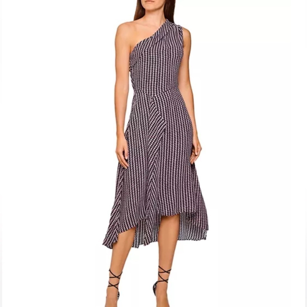 REISS Nia Geometric Print One Shoulder Midi Dress Size 8US